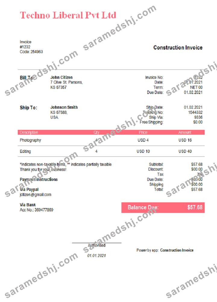 USA Techno Liberal Pvt Ltd invoice